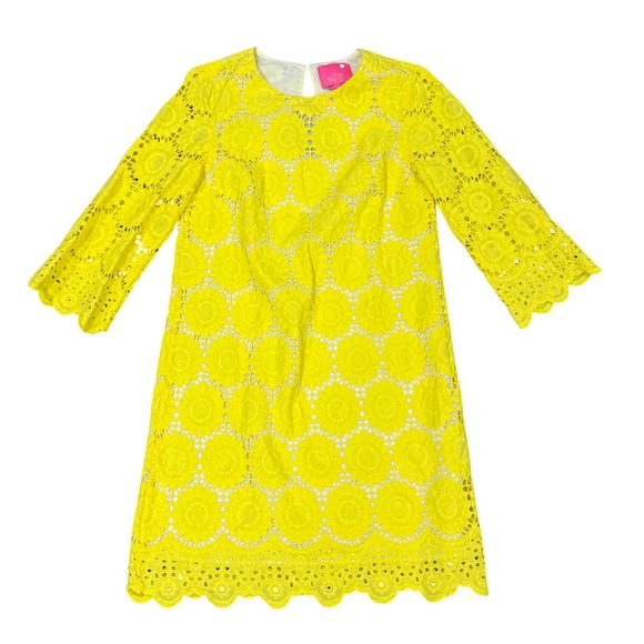 Lilly Pulitzer Mariella Dress Lillys Lemon Scallop Eyelet Size 0 HTF! - Picture 4 of 8